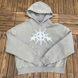 Sweat à capuche court et ample pour homme avec logo personnalisé, en coton français 100%, poche kangourou, broderie de logo, style streetwear - Product Image 1