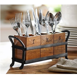 Organizador de cocina decorativo Caddy para servir de madera de mango al por mayor para almacenamiento, vajilla, cubiertos, uso de oficina, diseño OEM - Product Image 1