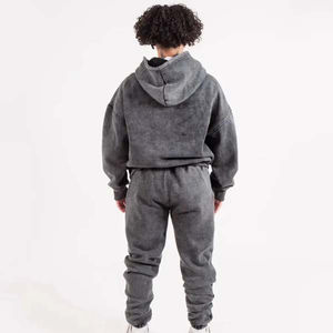 Ensemble de survêtement 100% coton délavé à l'acide pour hommes vintage personnalisé motif solide survêtement à capuche avec col respirant pour l'hiver - Product Image 2