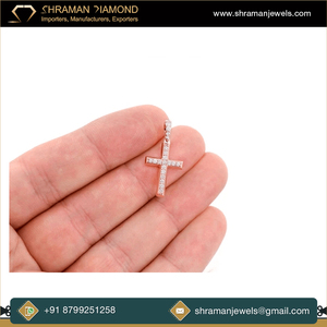 0.33 CTS 14K สีทองล้วนขนาดเล็กหนึ่งแถวทำมุมจี้เพชรธรรมชาติแบบไขว้วันครบรอบแต่งงานเครื่องประดับสไตล์ทางศาสนาสำหรับผู้ชายผู้หญิง - Product Image 3