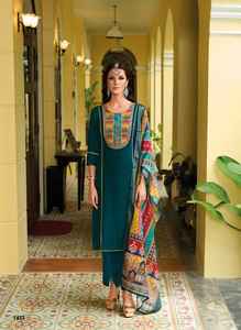 Nuevo traje de diseñador Evergreen Venta caliente Vichitra Silk Kurti Pant & Dupatta con bordado y trabajo manual Exportador mundial - Product Image 6