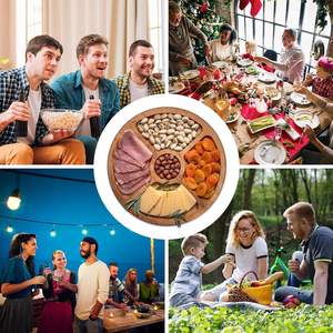 Plateau sectionnel rond en bois, plateau de service fait à la main, plateau de charcuterie d'automne, assiette de viande au fromage en bois, rond - Product Image 3