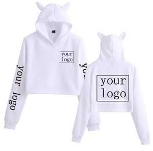 เสื้อฮู้ดสวมหัวขนแกะ100% สำหรับผู้หญิงแขนยาวเสื้อครอปหูแมวไซส์ XS ปักคุณภาพดี