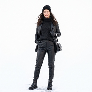 <b>Black</b> Faux Leather <b>Women</b> Pants High Waist Straight Leg Casual <b>Trousers</b> <b>with</b> <b>Pockets</b> - Product Image 2