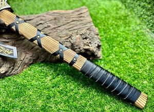 Hache viking forgée à la main avec gravure dorée et manche en cuir. Hache de survie. Hache à bois. Meilleur cadeau - Product Image 6