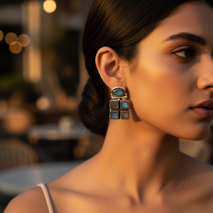 ต่างหูเงินแท้ 925 ชุบโรเดียม ประดับพลอยสี่เหลี่ยมน่ารัก พร้อมลาบราโดไรต์ สำหรับงานแต่งงาน งานฉลองครบรอบ หรือเป็นของขวัญ - Product Image 3