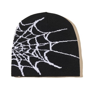 Wholesale 2025 Unisex All-Over Spider Web Print <b>Winter</b> Beanie <b>Hat</b> Custom Logo Acrylic Knitted Cuffed Cap 100% Cotton - Product Image 1