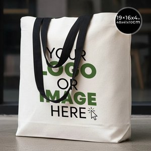Custom 10 oz Cotton Canvas <b>Beach</b> Tote <b>Bag</b> with Black Handles 19 16 4 Inches Washable 48 41 10 cm - Product Image 1