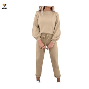 2025 haute qualité survêtements femmes sweat à capuche personnalisé ensemble à manches longues col rond sweat Polyester coton survêtement pantalon et pull - Product Image 1
