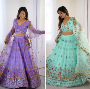 Nouveau concepteur élégant Lehenga Choli pour les fêtes déjeuner fil et travail de séquence - Product Image 6