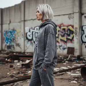 Ensemble de survêtement court pour femme en velours délavé à l'acide vintage, effet grunge, sweat-shirt et pantalon de survêtement - Product Image 3