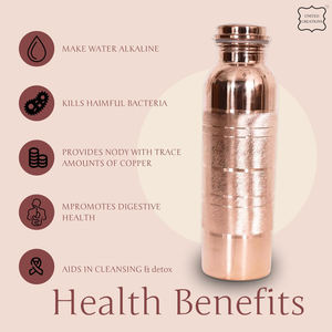 Botella de agua de cobre para yoga Ayurvédico con diseño grabado Compatibilidad de bebida directa para hervir agua Beneficios para la salud - Product Image 4