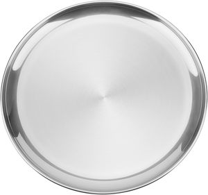 4 packs d'assiettes à dîner écologiques de 12 pouces en acier inoxydable pouvant être lavées au lave-vaisselle Plats de présentation en métal argenté - Product Image 6