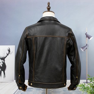 Veste d'hiver en toile écologique et imperméable, coupe ajustée, en cuir véritable, de style classique et décontracté pour hommes - Product Image 6