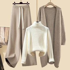 2024 New Women's Winter <b>Suit</b> Loose-Fit Plus Size Knit Sweater <b>Jacket</b> Slimming Bell Bottoms Three-Piece Set Idle Style - Product Image 2