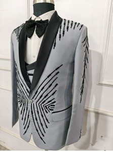 Costume de mariage gris 3 pièces pour homme en coton de première qualité brodé sur mesure Country Western Prom Party Cocktail Outfit - Product Image 4