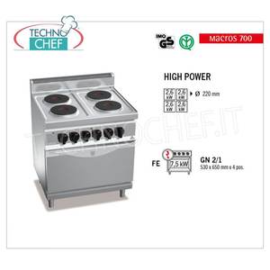 Cuisinière électrique 4 plaques sur four GN 2/1, Kw.17.9 - Product Image 4