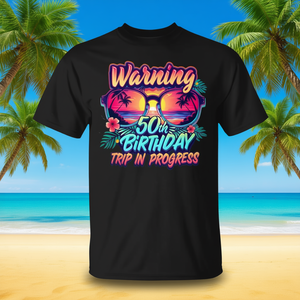 T-shirt promozionale commemorativa per il 50° compleanno: 'Viaggio in corso da 50 anni' - Avviso 50° Compleanno - Product Image 3