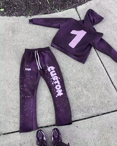 ชุดวอร์มสองชิ้นสำหรับผู้ชายสำหรับฤดูหนาวชุดลายพัฟพร้อมกางเกงทรงบานมีฮู้ดชุดวอร์มสีพื้น - Product Image 2