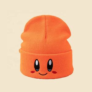 Cute Kirby <b>Hat</b> Winter Beanie Satin Lined Slouch Beanie with Cartoon Kirby Smiling Face Embroidered Y2K Beanies - Product Image 2