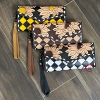 Portefeuille long à poignet en cuir à carreaux fait main de luxe avec protection RFID, nouveau design floral pour femmes, élégant organiseur de cartes, pochette pour les voyages