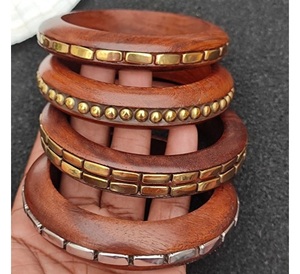 Brazalete de madera tradicional indio, conjunto de latón y brazalete, conjunto de joyería de fiesta de diseñador para mujer - Product Image 5