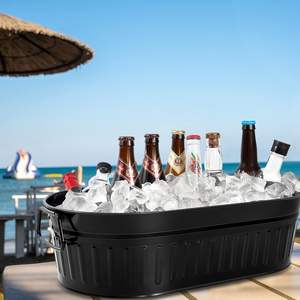 Black Coated Iron Galvanized Wine Bottle <b>Cooler</b> Ice Bucket Oval Shape for <b>Outdoor</b> Party Events Celebrations <b>Drink</b> Chiller - Product Image 1