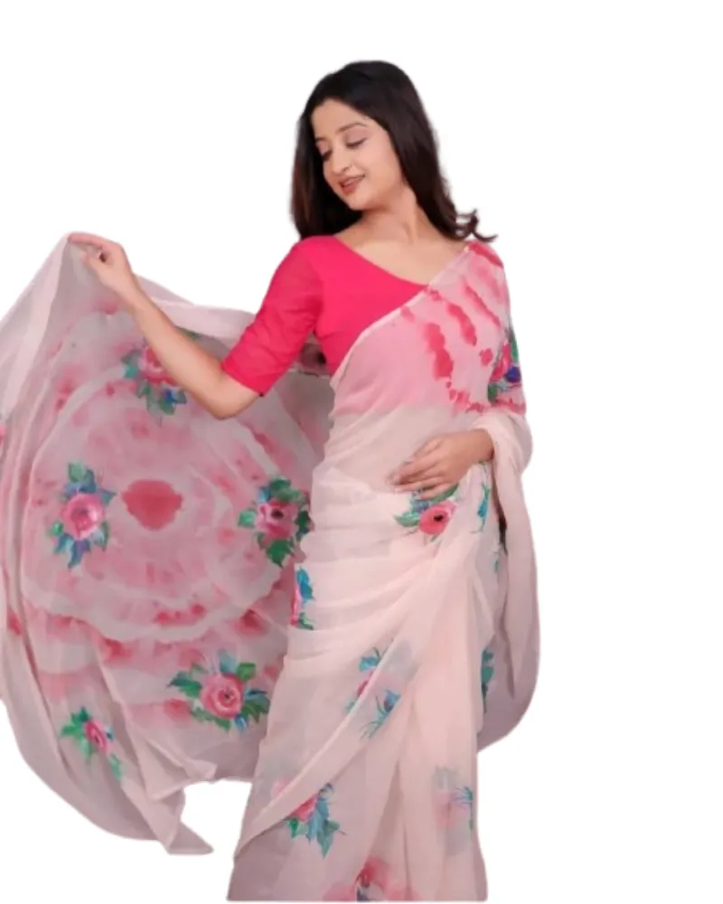 Gran demanda de Sari de gorgette suave a precio de fábrica para ropa de fiesta y boda disponible a un precio asequible desde la India