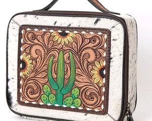 Handtooled Carved Western Leather Jewelry case Hair on Hide Jewelry Cosmetic <b>Bag</b> Easy Storage <b>Organiser</b> Cowgirl Fashion case - Product Image 1