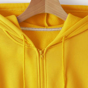 Venta al por mayor liso Crop Top sudaderas con capucha logotipo personalizado mujer amarillo recortado sudaderas con capucha mujeres algodón Crop Top Sudadera con capucha - Product Image 5