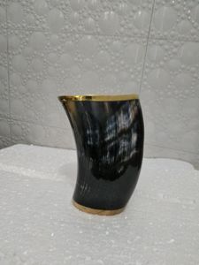 6\" Polished Ale Beer Wine <b>Beaker</b> Natural Ox Horn Top Bottom Nautical Viking Style Brass Animal Handcrafted Natural Crafts - Product Image 5