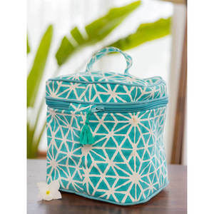 Blue Star Block Printed Cotton Travel <b>Vanity</b> <b>Case</b>-Bohemian Geometric <b>Makeup</b> Organizer Bag - Product Image 4