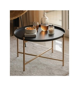 โต๊ะข้างสำเร็จรูปแบบเรียบง่ายหรูหราพร้อมด้านบนเป็นไม้สีดำเป็นเหล็กสีดำมีตราสินค้า - Product Image 3