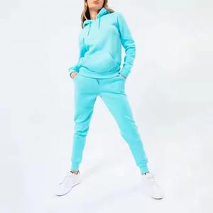 Femmes épais coton deux pièces survêtement surdimensionné pull à capuche hauts longs couleur unie décontracté Jogging costume pour l'hiver plaine - Product Image 4