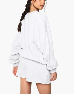 Custom High Quality Winter Solid Twin Suit Streetwear Hip Hop Oversized Drop Shoulder Sweatshirt Short Ladies 2 Piece <b>Set</b> - Product Image 3