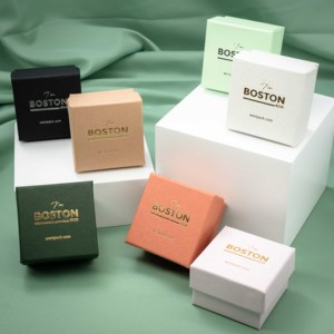 Cajas de regalo de embalaje de joyería y anillo Marrón mate ecológico con logotipo personalizado de Boston - Product Image 5