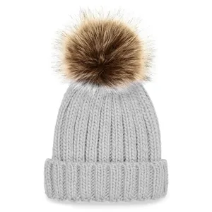 Customizable Chunky <b>Beanie</b> <b>with</b> Fur <b>Pom</b> <b>Pom</b> for Promotional Merchandising - Product Image 2