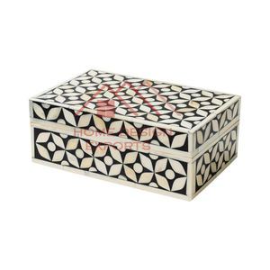 Boîte à bijoux en bois avec incrustations d'os, boîte de rangement en bois, boîte de rangement pour os, organisation - Product Image 3