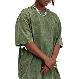 Camiseta extragrande lavada con ácido para hombre, camiseta vintage bordada de secado rápido, ropa de calle personalizada, Camisetas largas con cuello redondo - Product Image 4