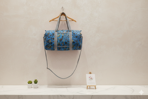 กระเป๋าผ้าคอตตอนทนทานเป็นมิตรต่อสิ่งแวดล้อมลายดอกไม้สีฟ้าจุของได้เยอะมีซิปปิดสำหรับการเดินทางใช้งานกลางแจ้ง - Product Image 3