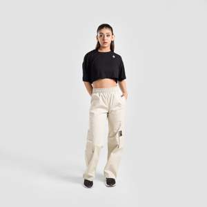Pantalones Cargo Casuales para Mujer Dymano, Transpirables, Mezcla de Lona, Cintura Elástica con Decoración, Color Blanco Hueso, para Otoño - Product Image 4