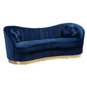 Luxury Modern Minimalist Sofa Fabric Cushion Navy Color Wooden Frame Elegant with Gold Foot for Living Room House