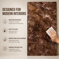 Panneau mural décoratif en PVC brillant MORLENX, imitation marbre brun foncé, pour hôtels, bureaux et intérieurs commerciaux