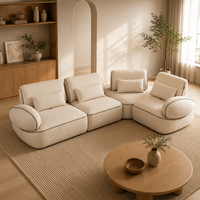 Canapé sectionnel moderne en tissu crème écologique avec rembourrage en éponge, avec chaise longue et accoudoirs, pour salon, appartement et hôtel