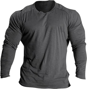 Premium hommes athlétique 100% coton Compression Sport Gym peau sèche serré T-Shirt jeunesse à manches longues Jersey avant blanc Slim Fit - Product Image 5