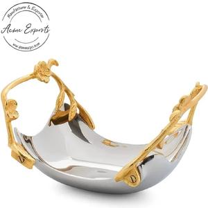 Plateau de service en acier inoxydable brillant avec poignées décoratives dorées pour servir les plats et décoration de Table, vente en gros - Product Image 1