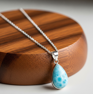 Uso diario, cadena delicada de Plata de Ley 925, colgante en forma de gota de Larimar Natural bohemio, colgantes de moda de cristal curativo, regalo - Product Image 6