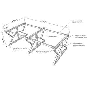 Industrial-Style Heavy Duty Carbon Steel Furniture <b>Legs</b> for Dining & <b>Kitchen</b> 240x120cm HCKC012 - Product Image 3