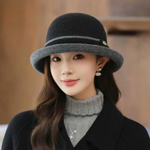 Women's woolen <b>hat</b> with folded edge, simple and luxurious design, autumn and winter style - Product Image 2