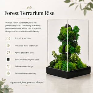 Terrarium vertical avec mousse et fleurs préservées, 5,5 x 5,5 x 9 pouces, couvercle en acrylique, décoration écologique - Product Image 6